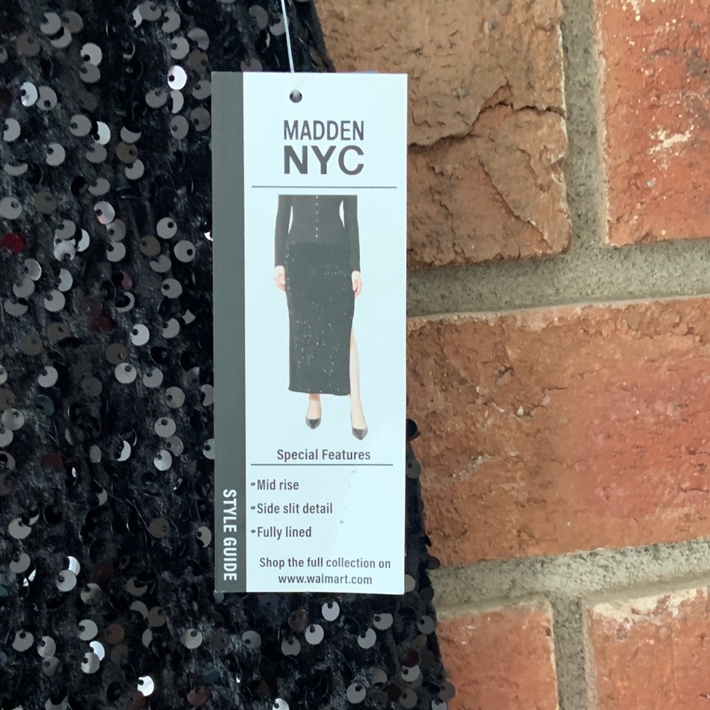 SALE! Madden NYC Black Sequin Side Slit Formal Maxi Skirt - Picture 3 of 6